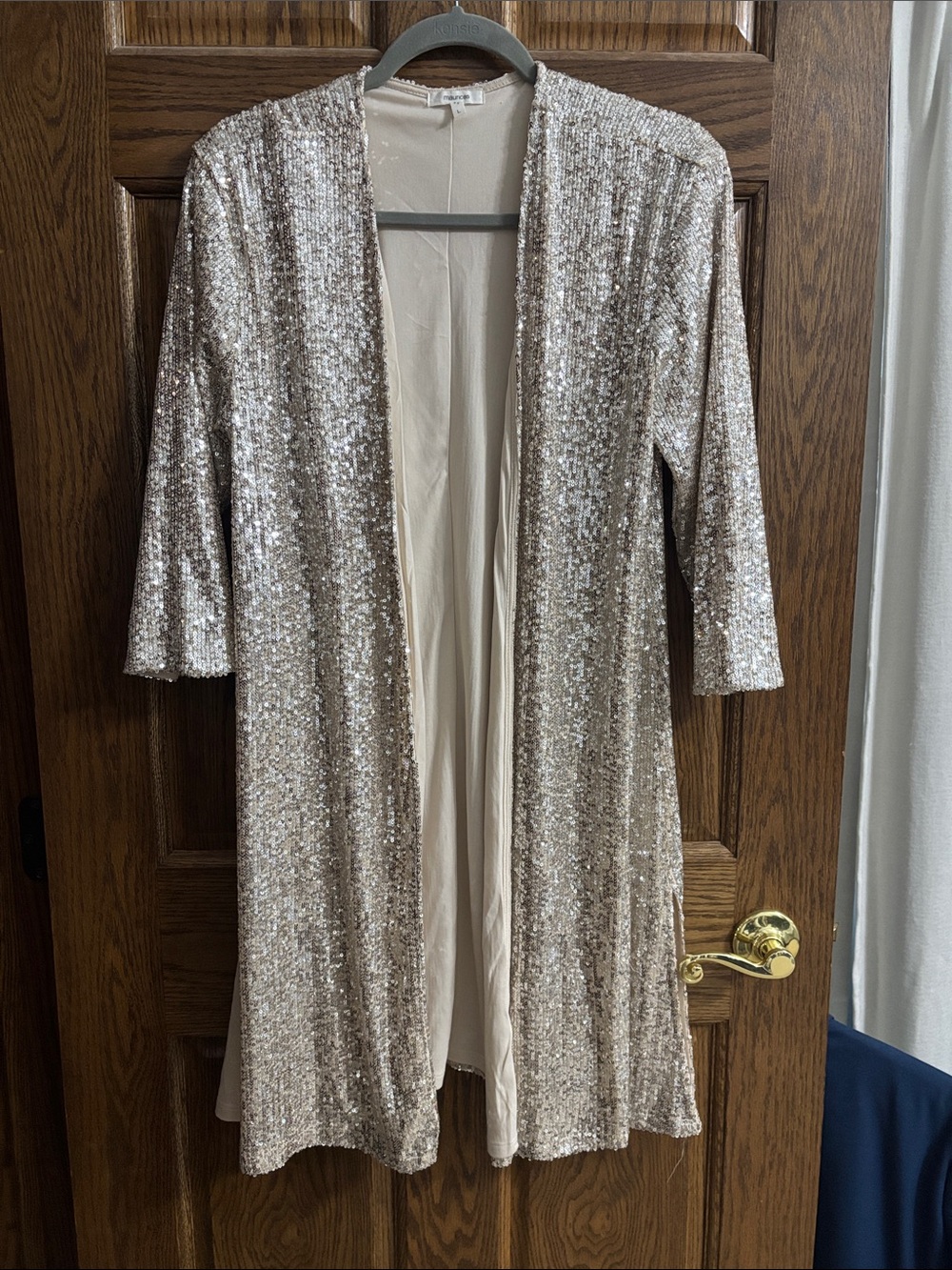 Maurices Champagne Sequin Open-Front Duster